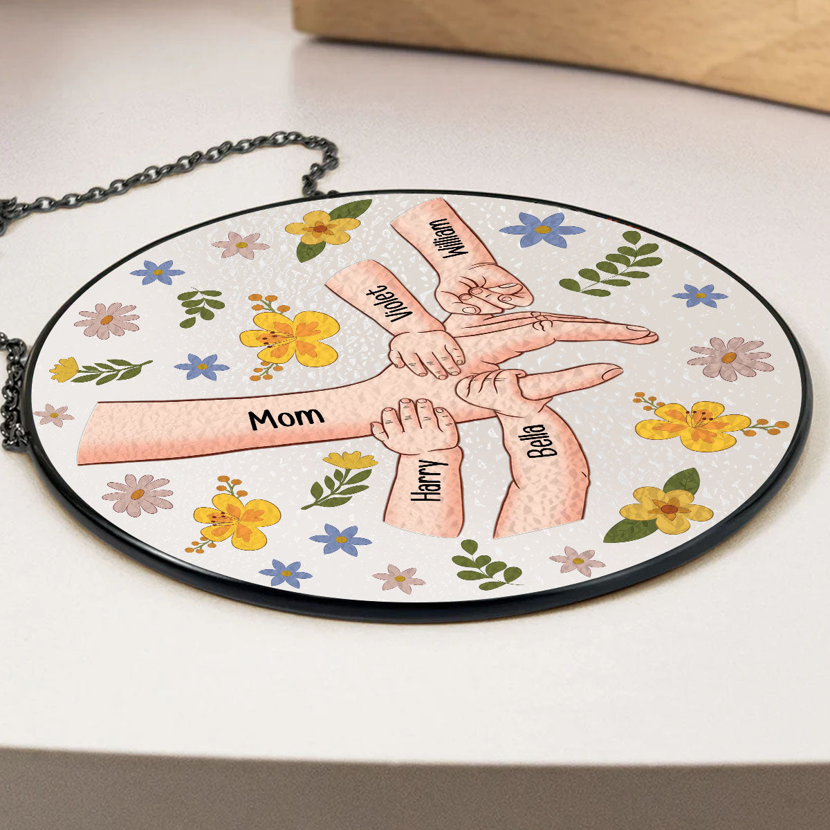 Mom Hold My Hand Also My Heart - Personalized Custom Window Hanging Suncatcher