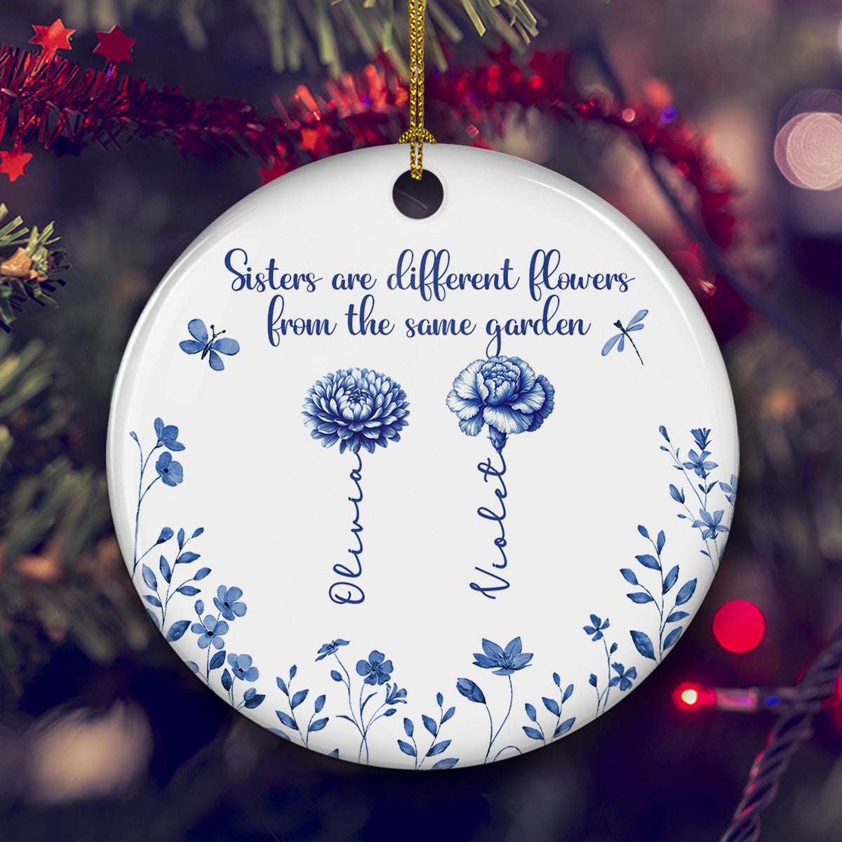 Love Blossoms Between Sweet Sisters - Personalized Custom Ceramic Ornament