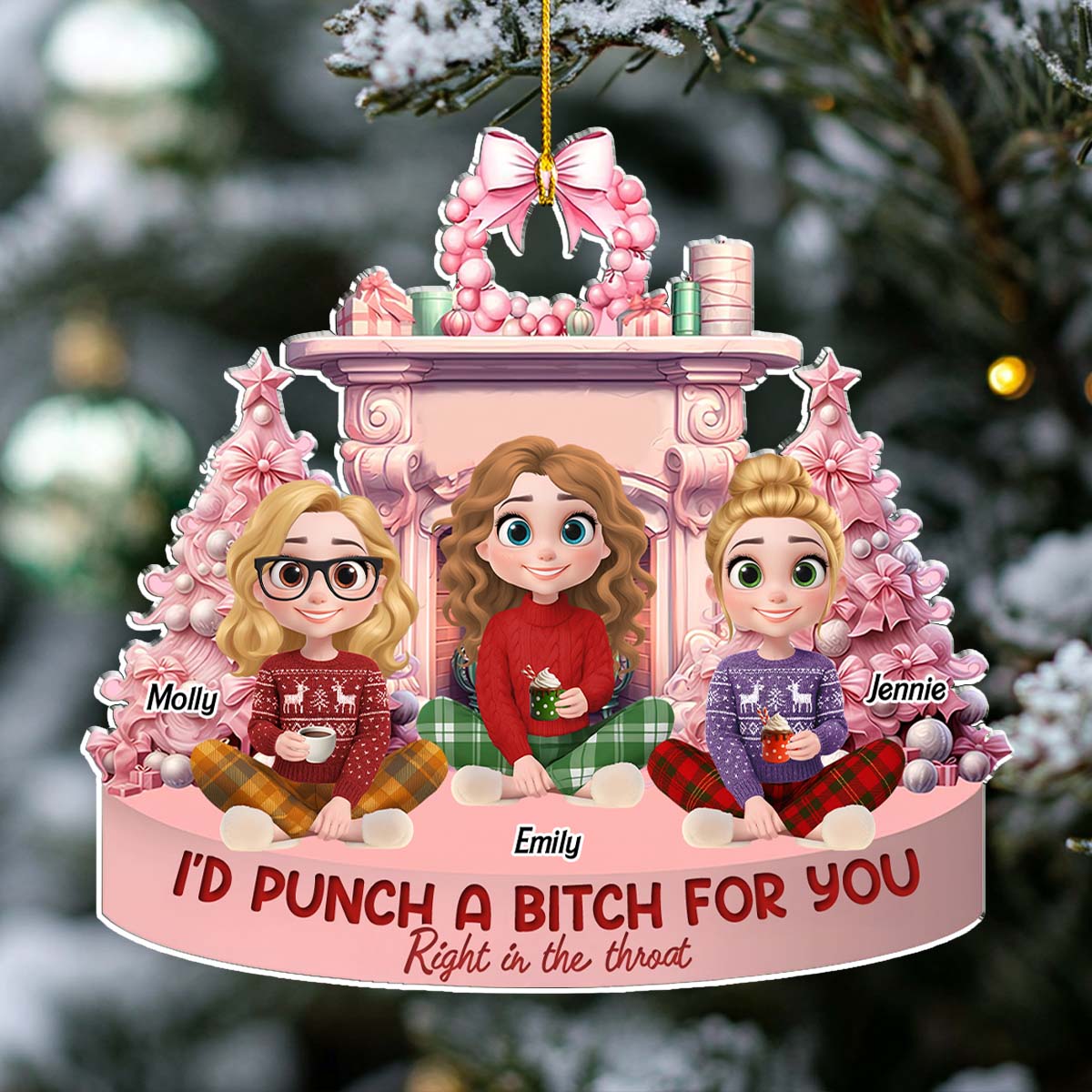 Pink Christmas Best Friends - Personalized Custom Acrylic Ornament 