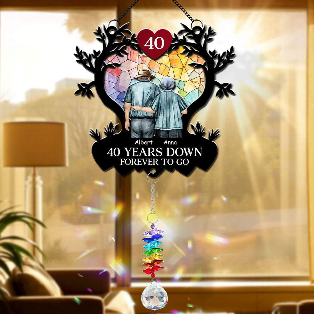 Many Years Down Forever To Go - Personalized Custom Suncatcher With Crystal Rainbow Charm