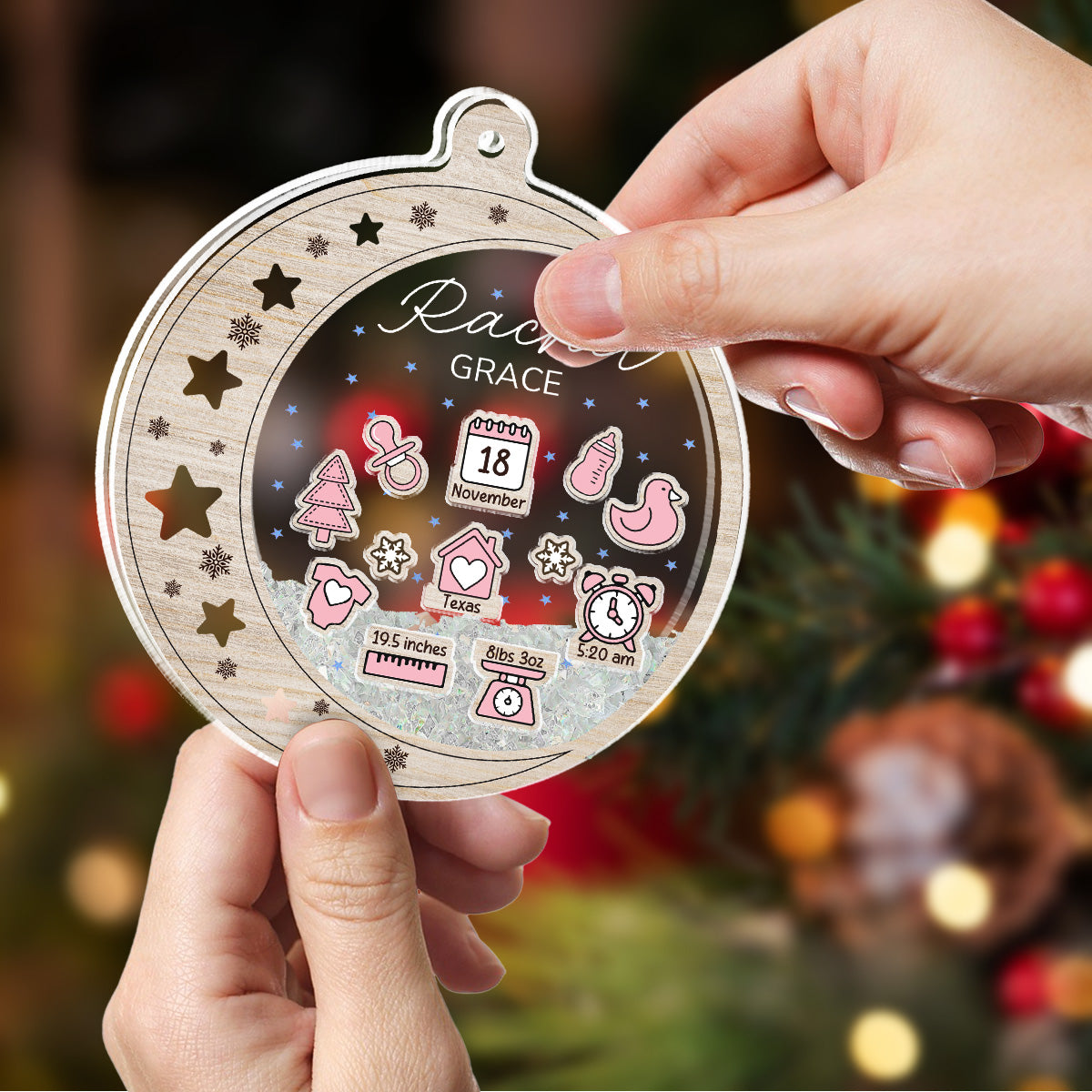 Newborn Birth Stats Ornament - Personalized Custom Acrylic Shaker Ornament