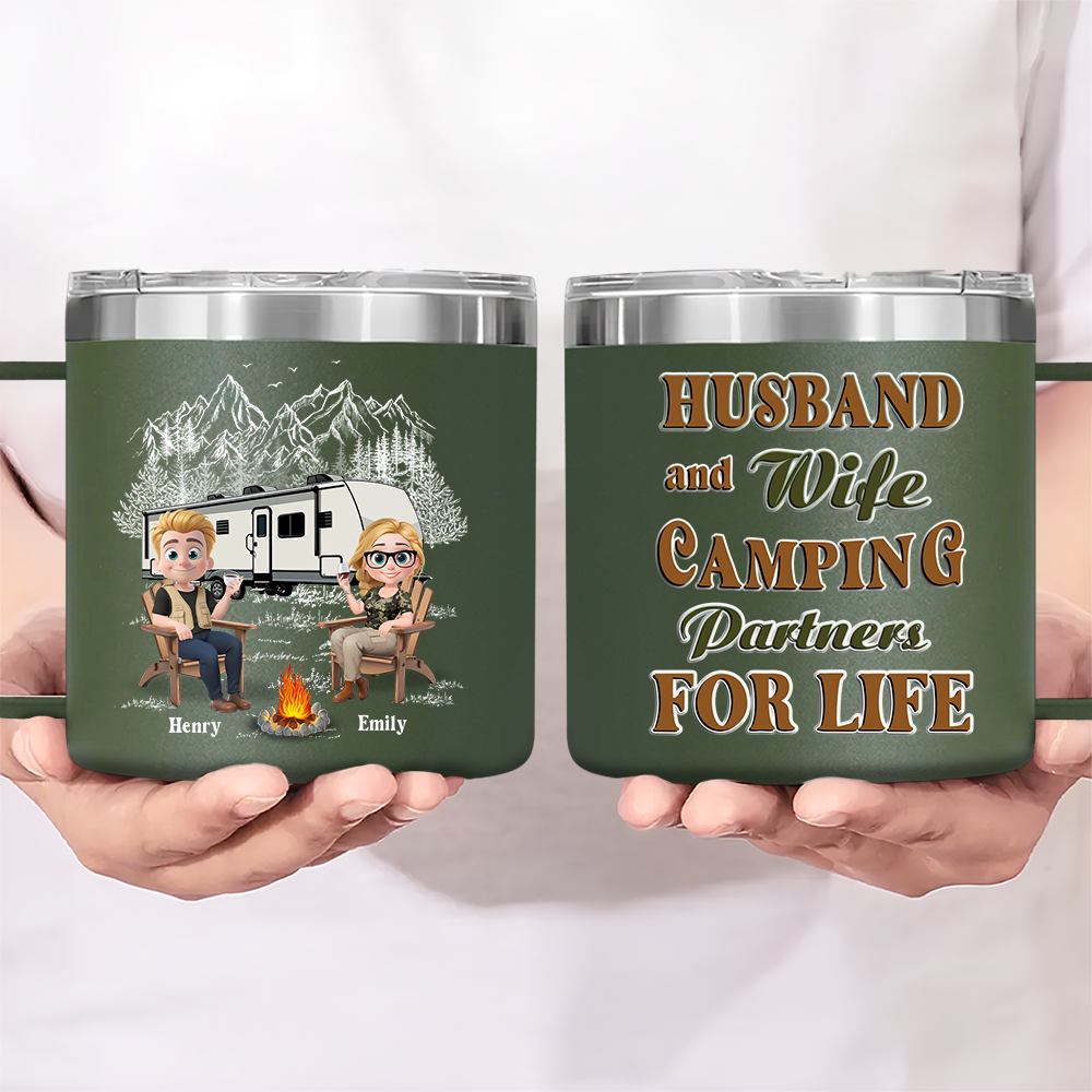 Memories At Campsite - Personalized Custom 14oz Stainless Steel Tumbler With Handle