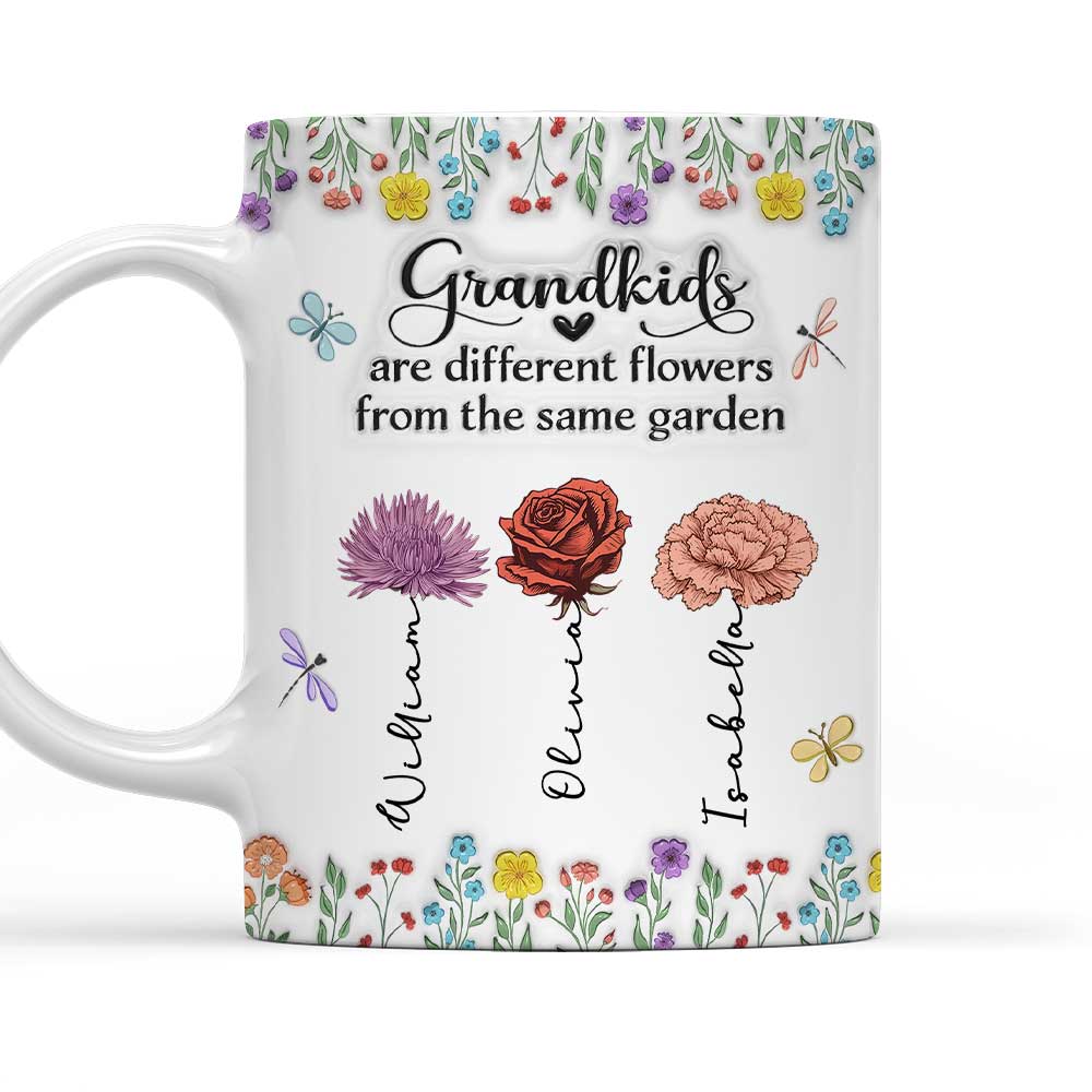 Grandkids Are Different Flowers - Personalized Custom 3D Inflated Effect Coffee Mug