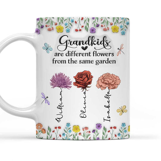 Grandkids Are Different Flowers - Personalized Custom 3D Inflated Effect Coffee Mug