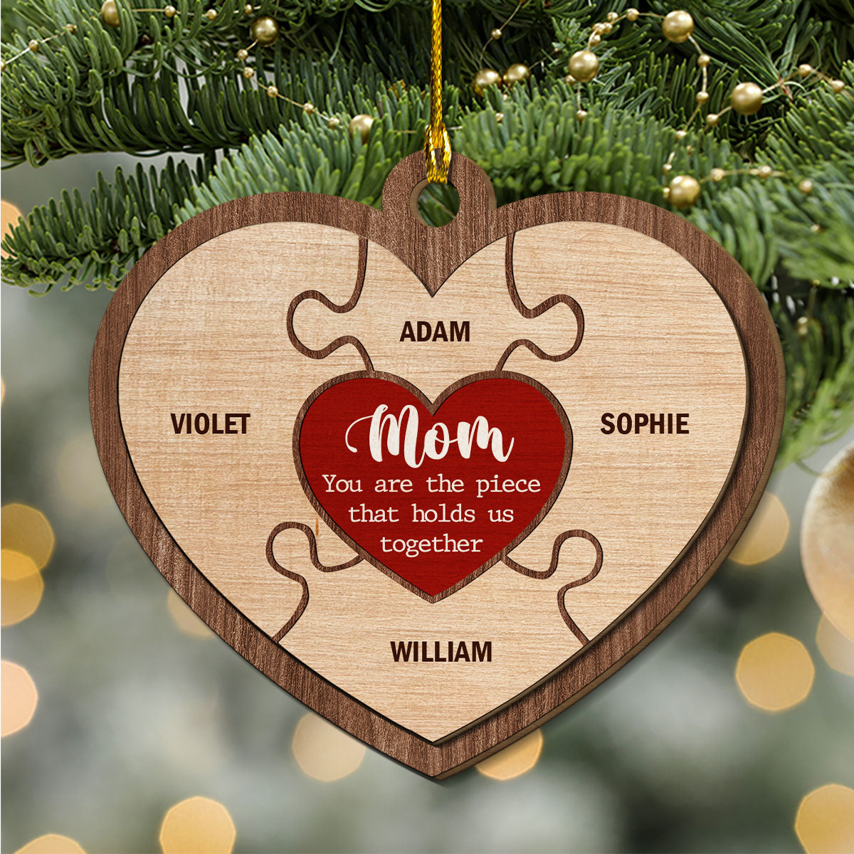 Mom Holds Us Together - Personalized Custom Freeshape 2-Layered Wood Ornament