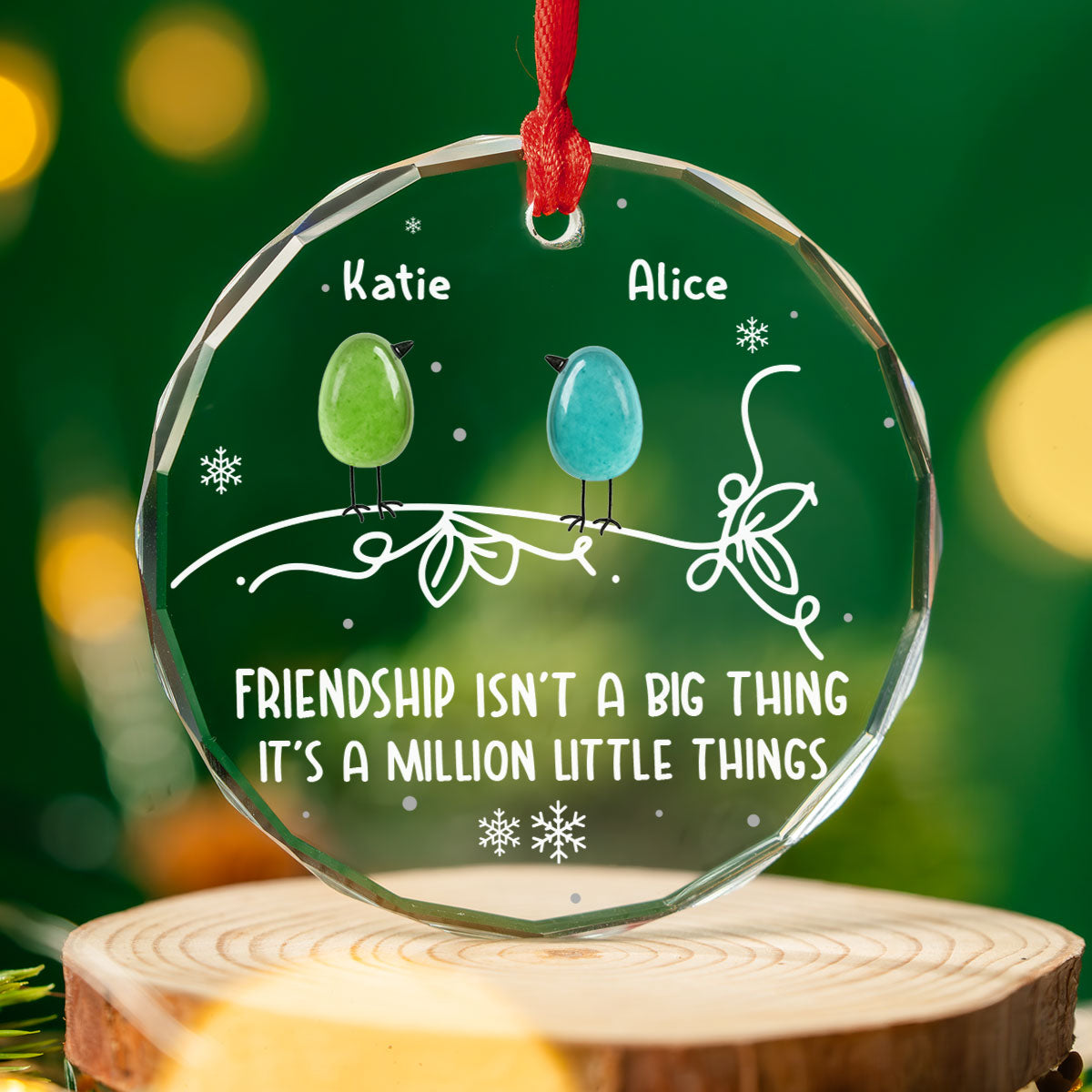Sea Glass Birds Friendship - Personalized Custom Glass Ornament