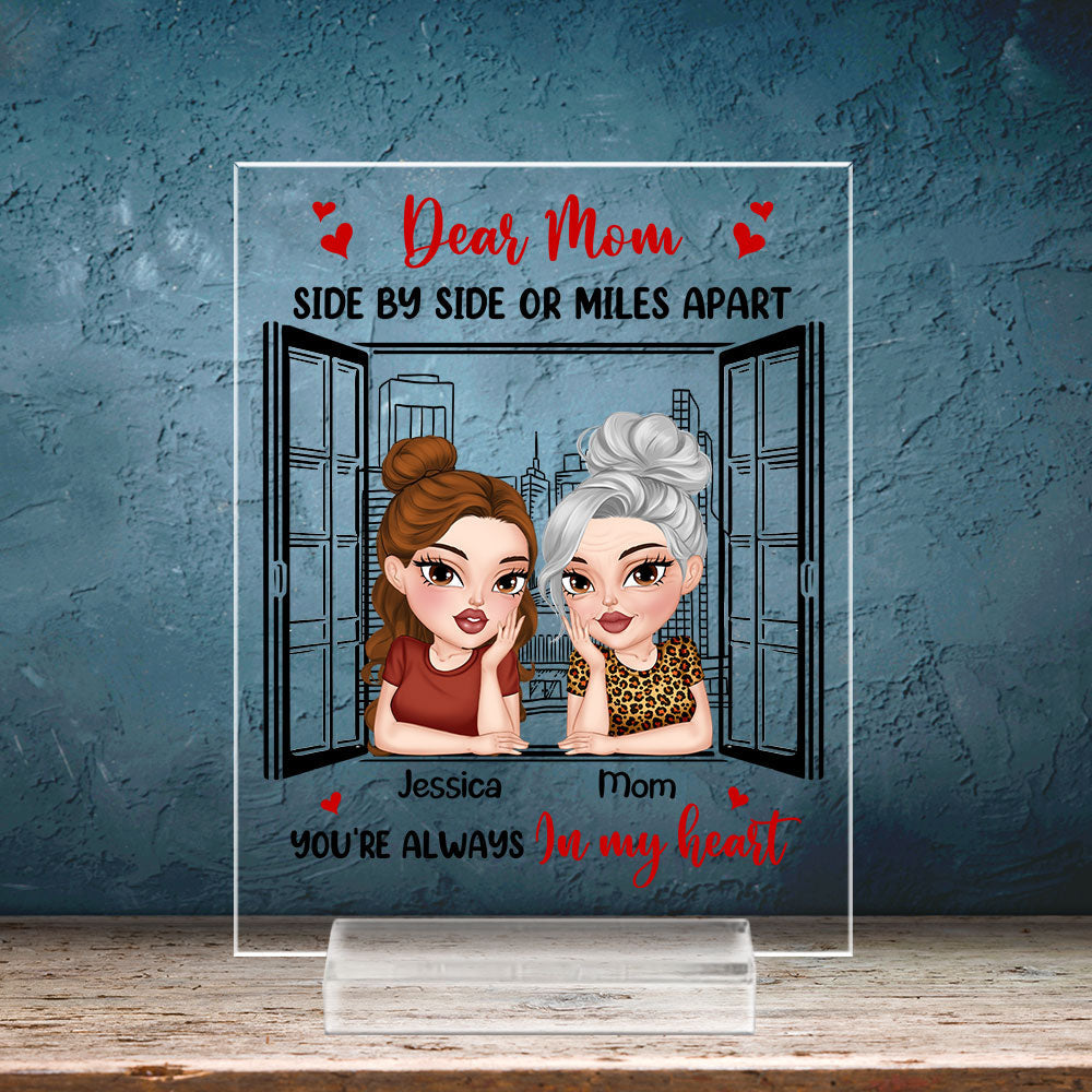 Side By Side Or Miles Apart - Personalized Custom Acrylic Plaque With Base