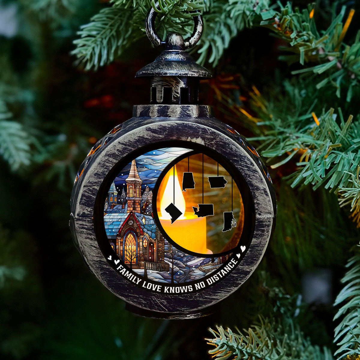 Family Love Knows No Distance Ver 2 - Personalized Custom Christmas Lantern