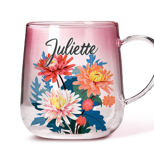 Custom Name Birth Month Flowers - Personalized Custom Pink Gradient Glass Mug