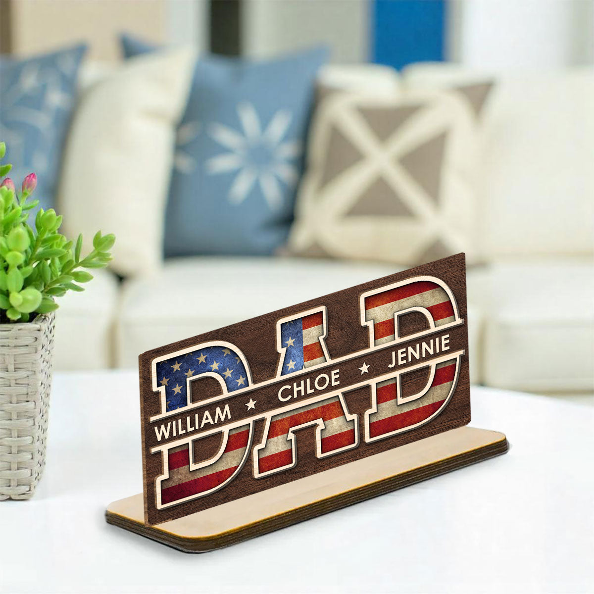 Dad America - Personalized Custom 2-Layer Wood Plaque With Flat Base