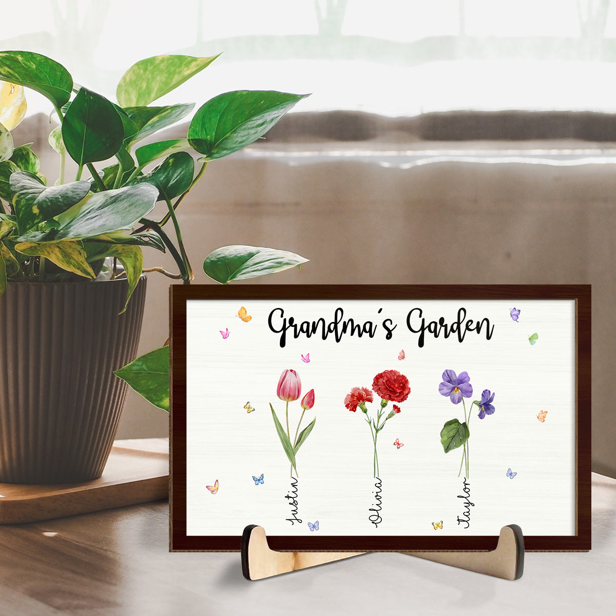 Flower With Family Names - Personalized Custom Wooden Plaque