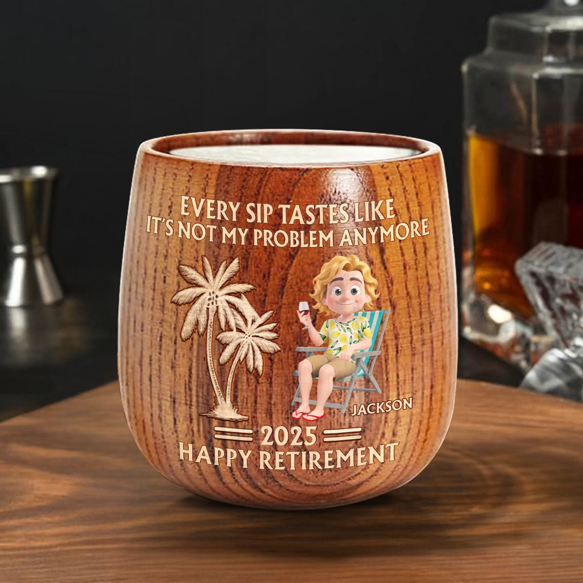 Happy Retirement - Personalized Custom Wooden Whiskey Glass