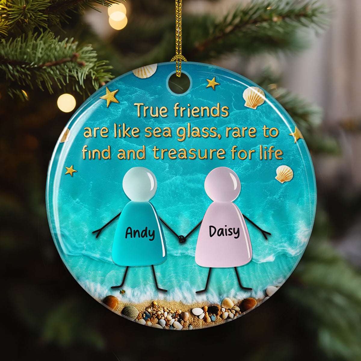 Sea Glass Friendship - Personalized Custom 3D Inflated Effect Ceramic Ornament