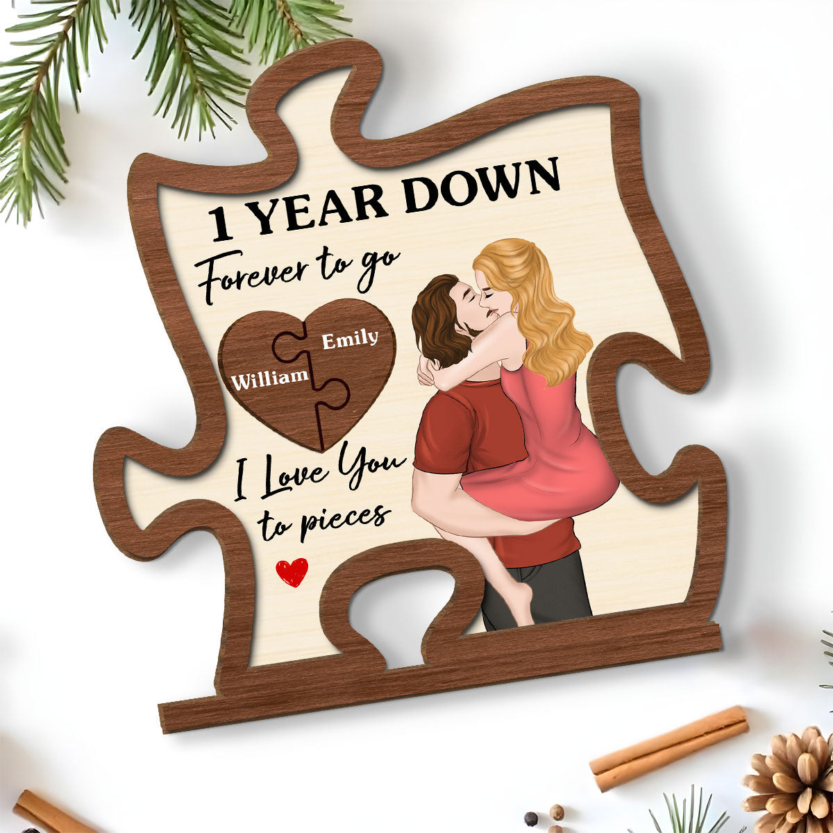Love You To Pieces - Personalized Custom 2-Layer Wood Plaque With Flat Base
