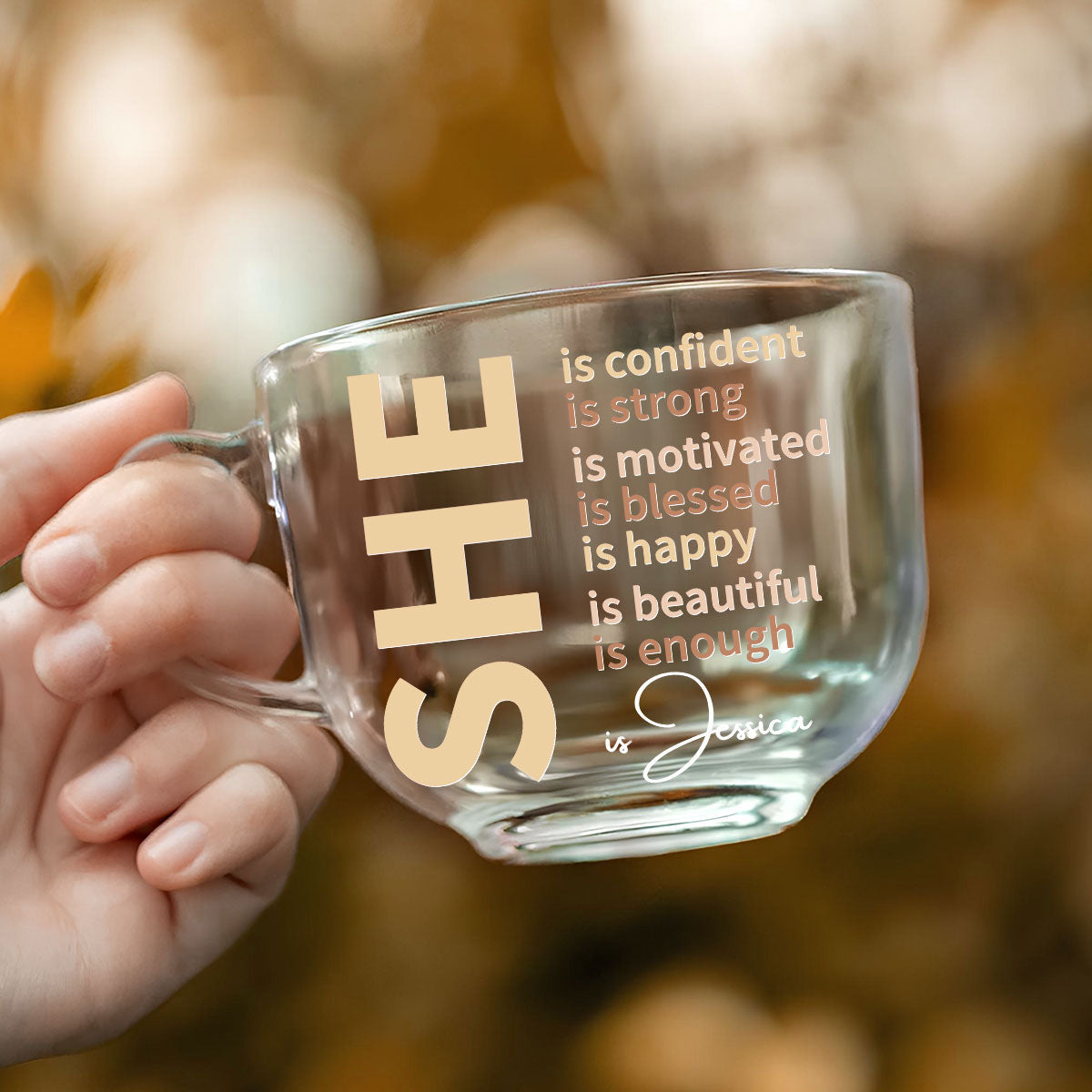 She Is Beautiful - Personalized Custom Glass Tea Cup