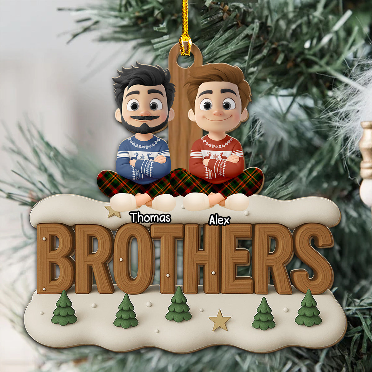 Brothers Now Onwards - Personalized Custom 3D Effect Wood Ornament