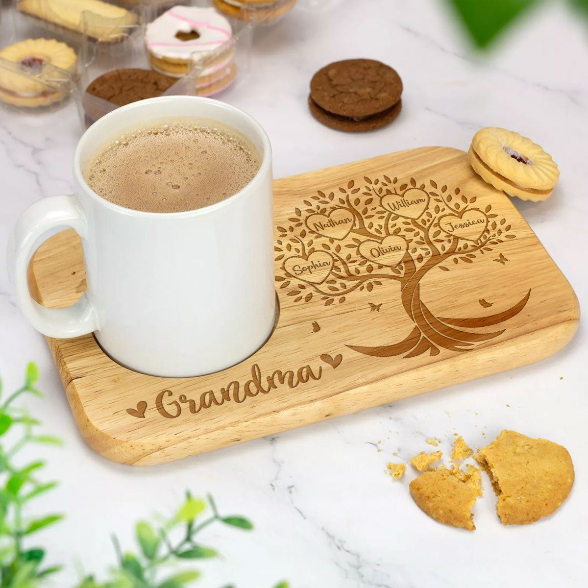 Grandma Family Tree Name - Personalized Custom Wooden Treat Board