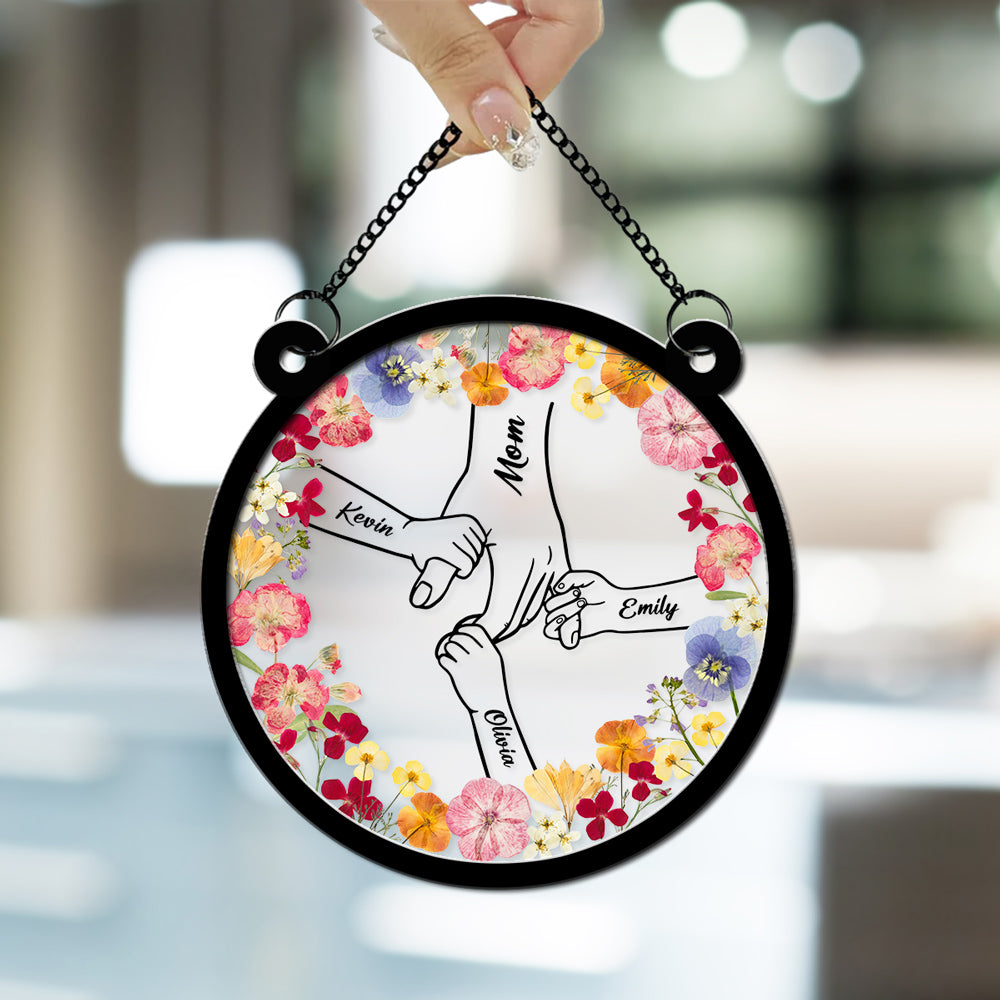 Mom Hold Our Hand And Our Heart - Personalized Custom Suncatcher