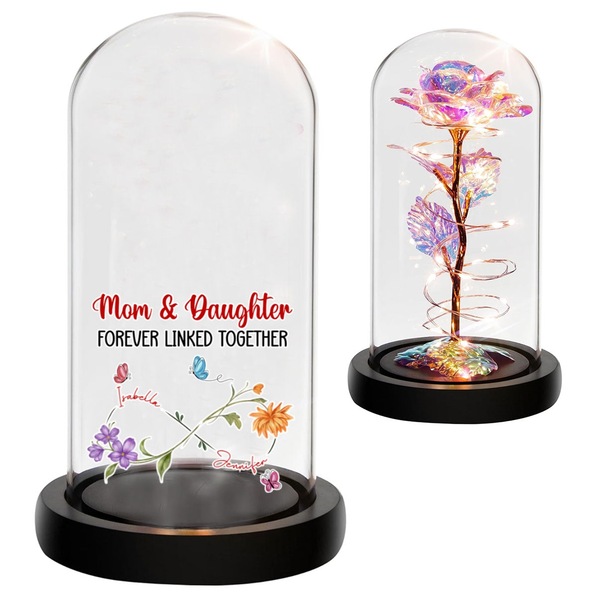 Mom And Daughter Forever Linked Together - Personalized Custom Sparkly Rose
