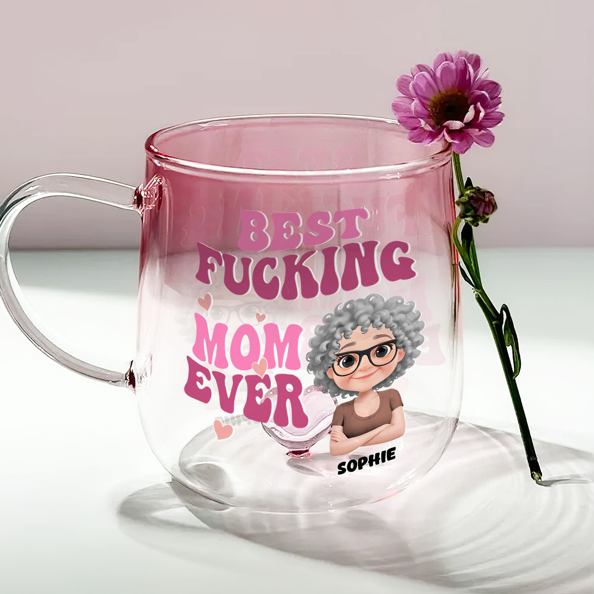 Best Mom Ever - Personalized Custom Pink Gradient Glass Mug