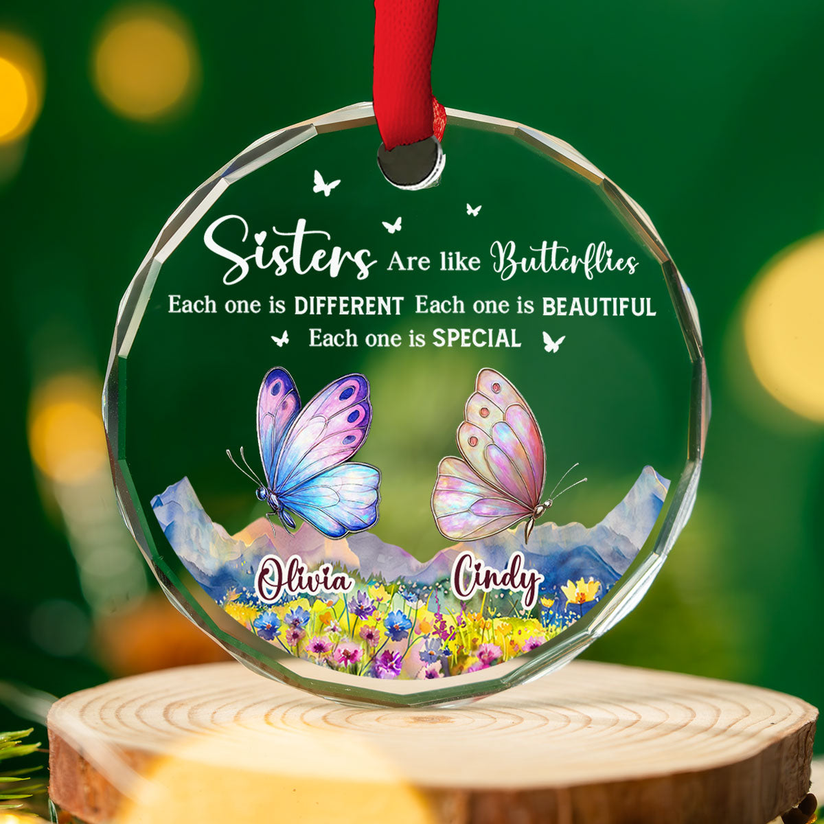 Sisters Are Like Butterflies - Personalized Custom Glass Ornament