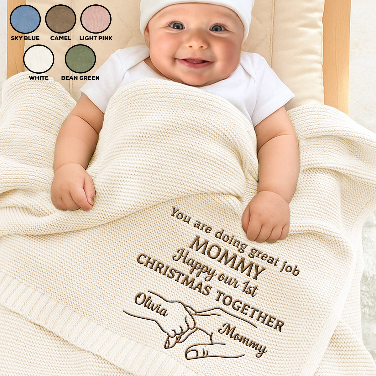 Christmas Together - Personalized Custom Embroidered Knitted Baby Blanket