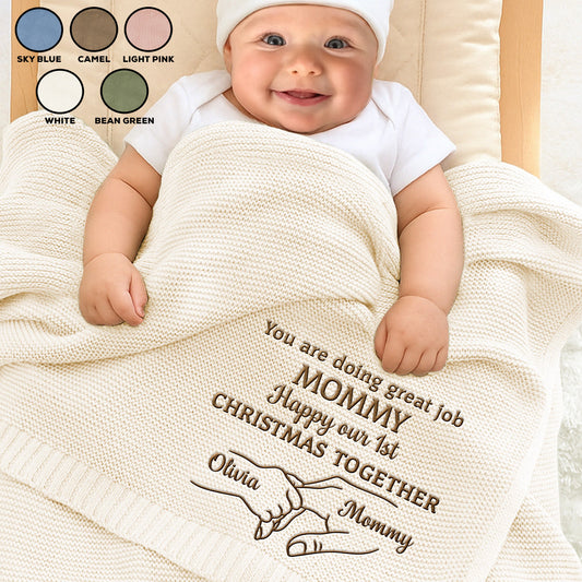 Christmas Together - Personalized Custom Embroidered Knitted Baby Blanket