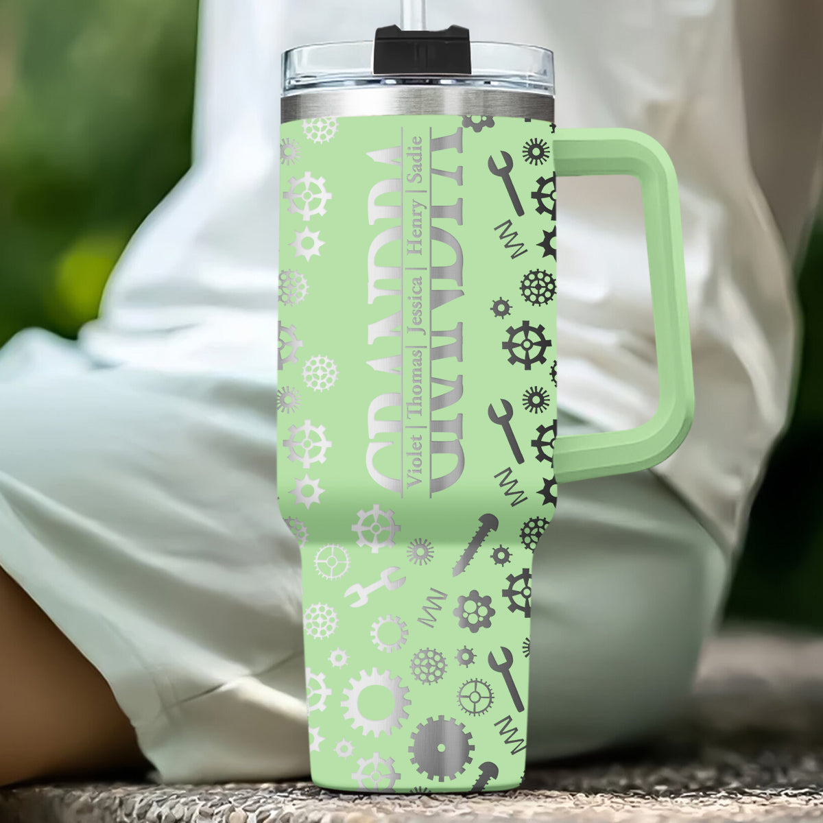 Dad Built With Love - Personalized Custom Engraved 40oz Tumbler With Handle