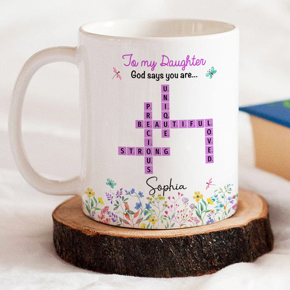 God Says You Are Crossword Art - Personalized Custom Coffee Mug