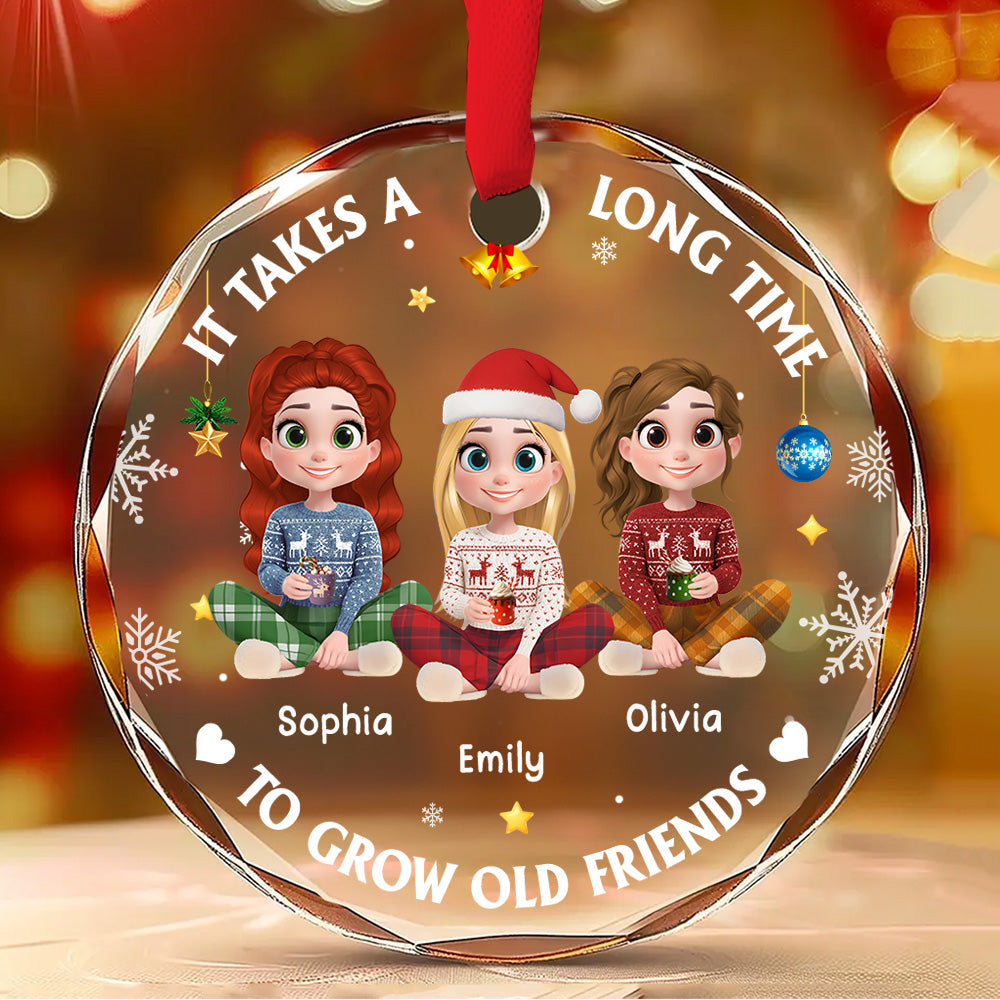 It Takes A Long Time To Grow An Old Friend Cartoonize - Personalized Custom Glass Ornament