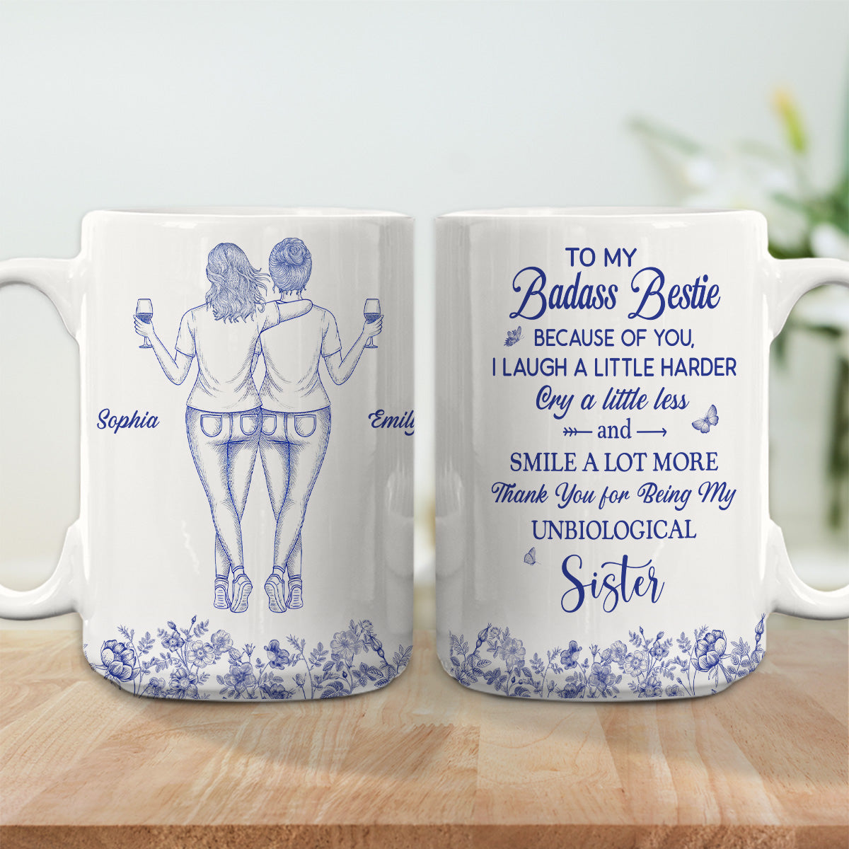 Thank You for Being My Sister Flower Toile Ver 2 - Personalized Custom Coffee Mug