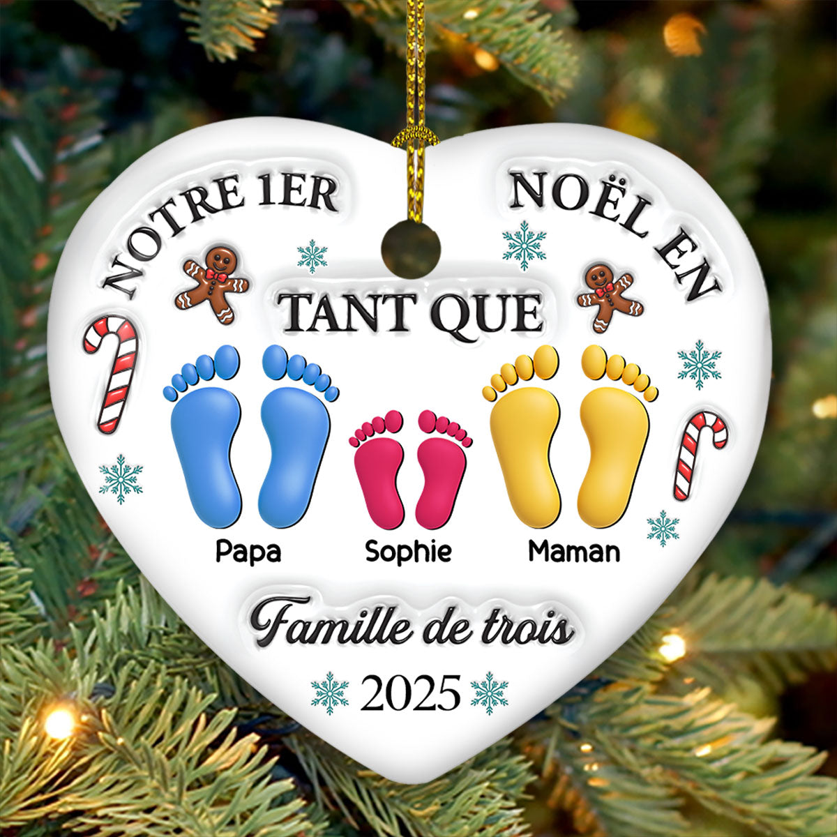 Ornement En Céramique Personnalisé À Effet 3D - Notre Premier Noël