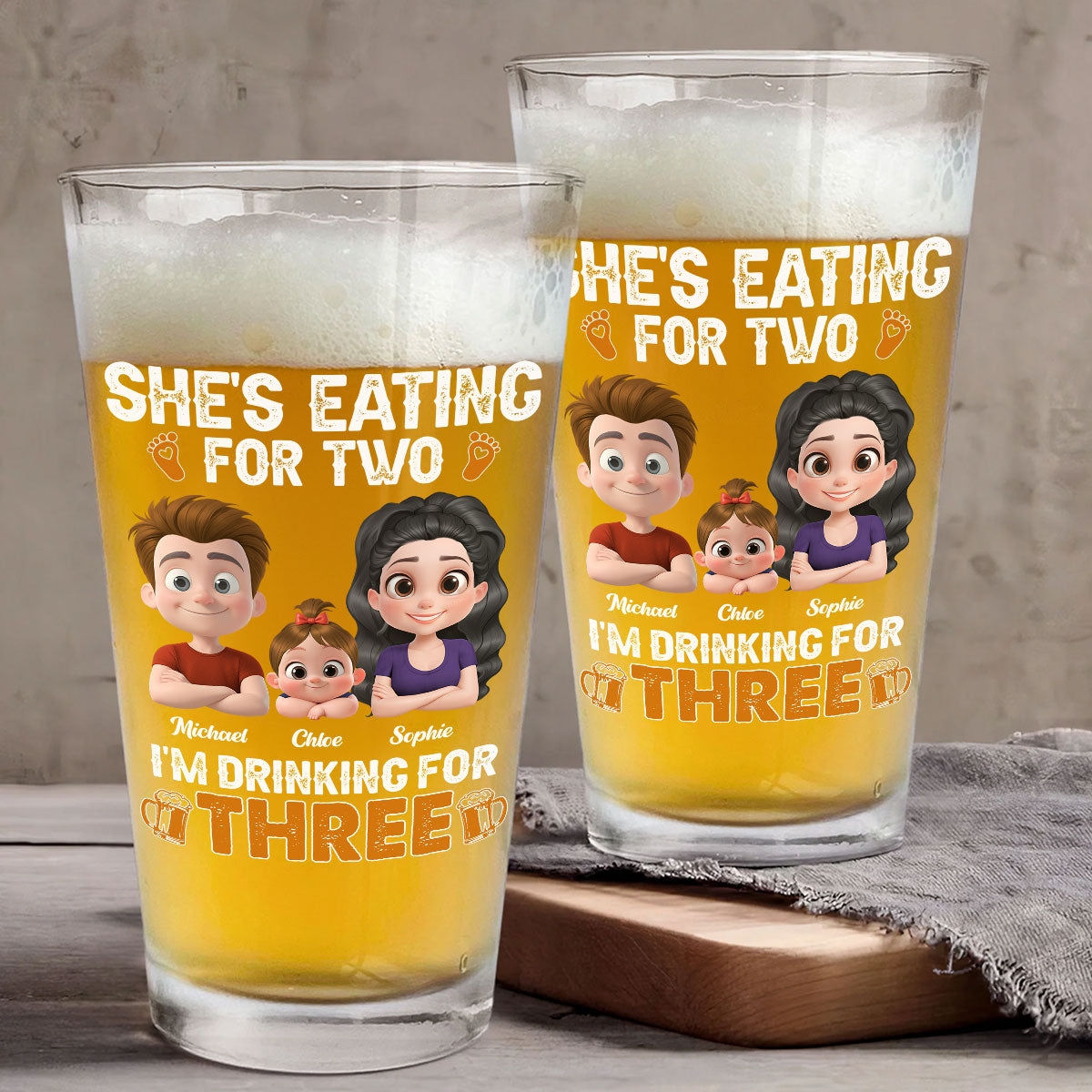 Dad Drinking For Three - Personalized Custom Beer Glass