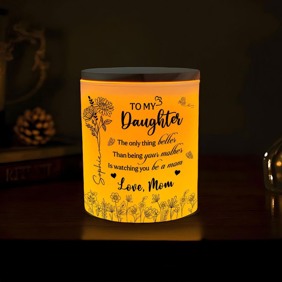 Love For My Daughter - Personalized Custom Glass Jar With LED Candle
