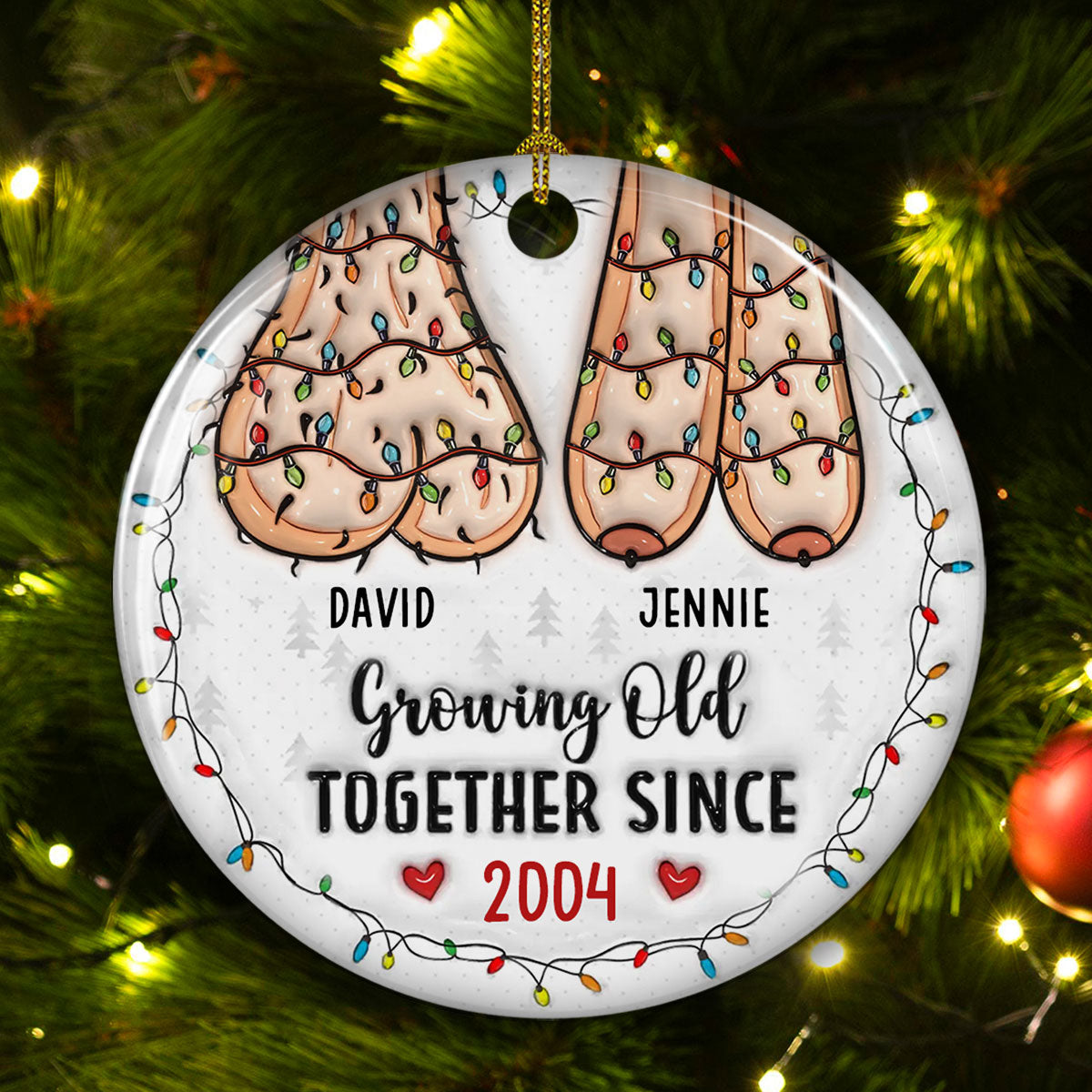 Growing Old Together Since - Personalized Custom 3D Inflated Effect Ceramic Ornament