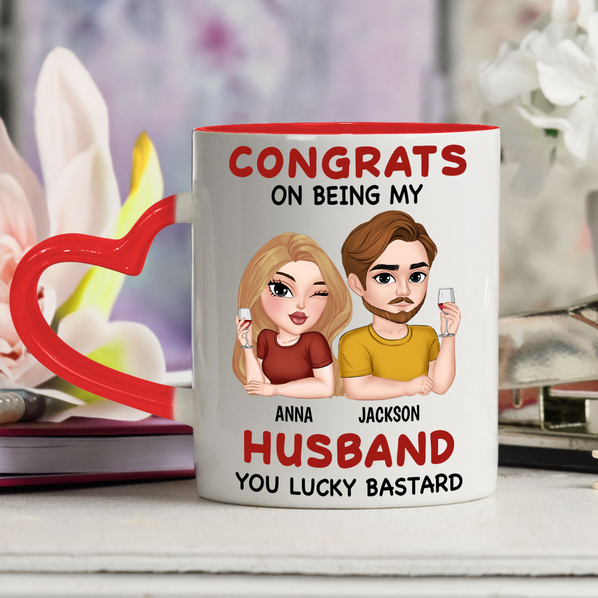 My Husband - Personalized Custom Heart Handle Mug