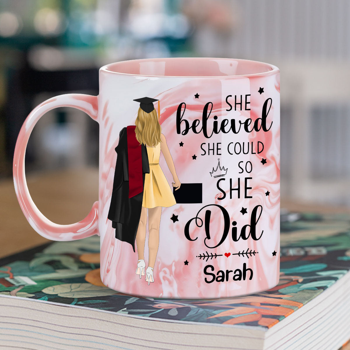 She Believed She Achieved- Personalized Custom Pink Marble Mug
