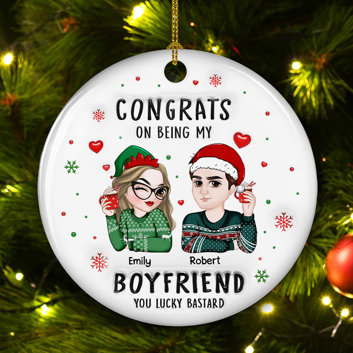 Congrats My Husband - Personalized Custom 3D Inflated Effect Ceramic Ornament