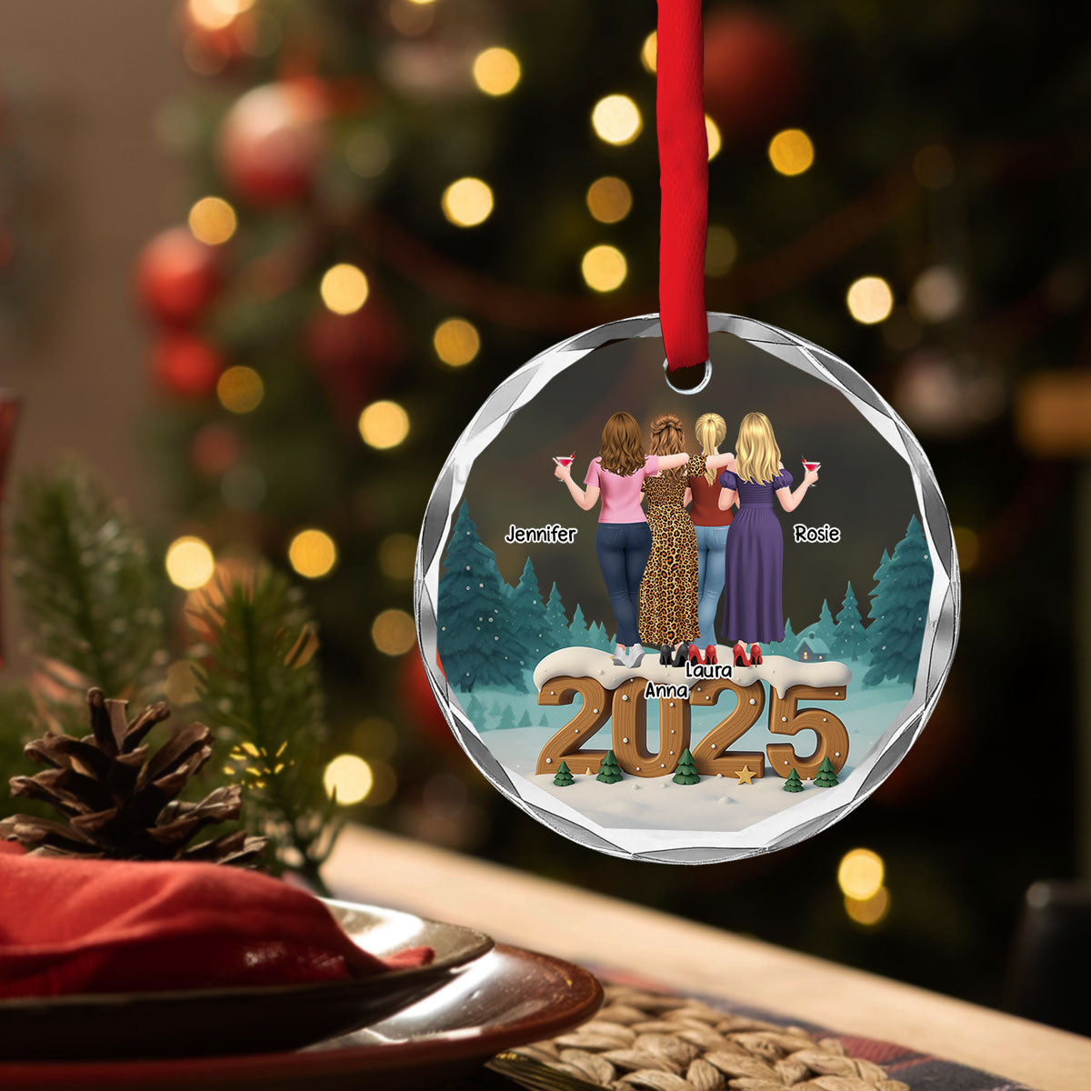 Bestie Forever Onwards - Personalized Custom 3D Effect Glass Ornament