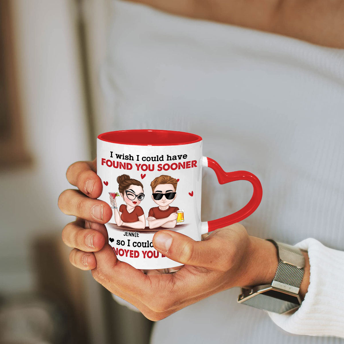 I Wish I Could - Personalized Custom Heart Handle Mug