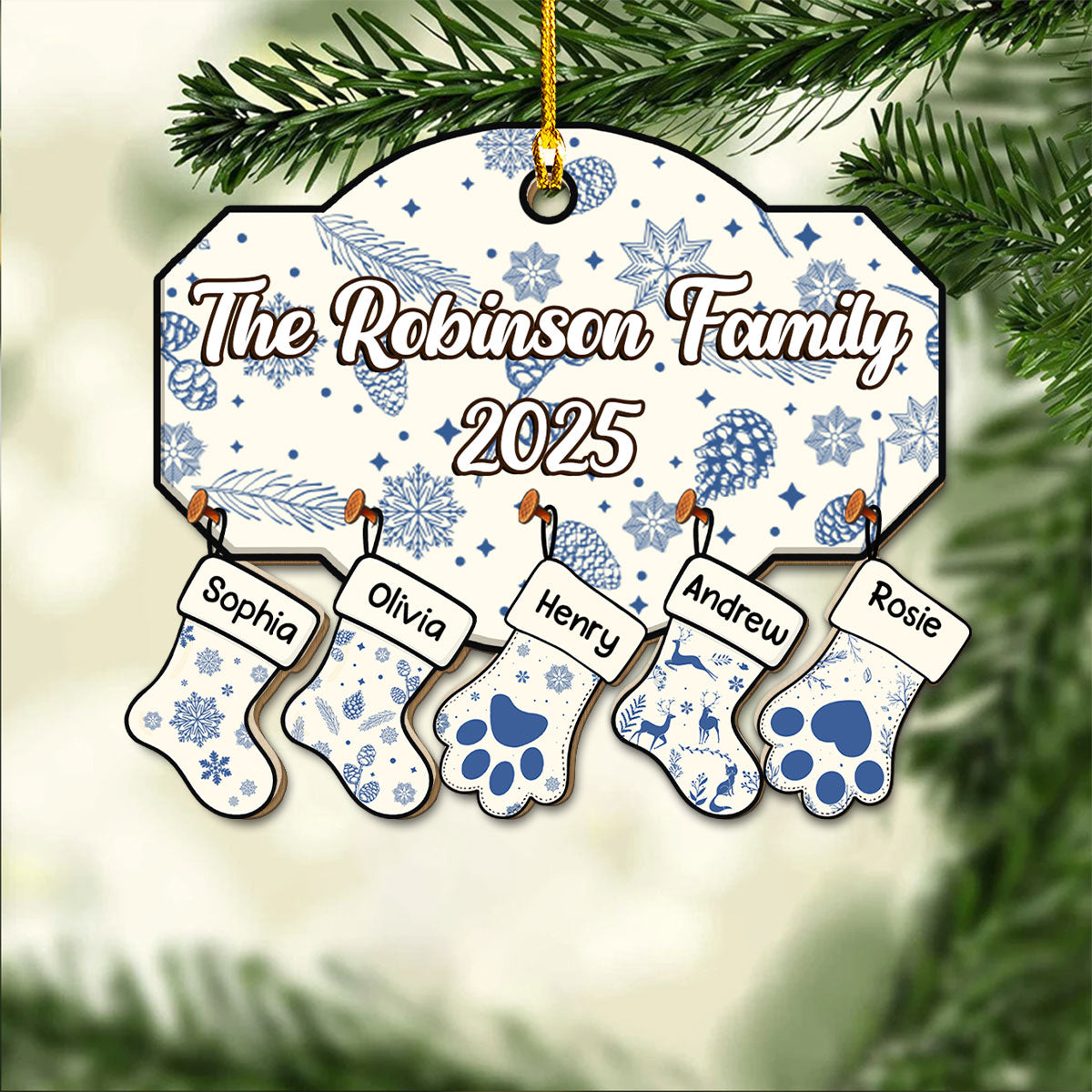 Blue Family With Pet - Personalized Custom Wood Ornament