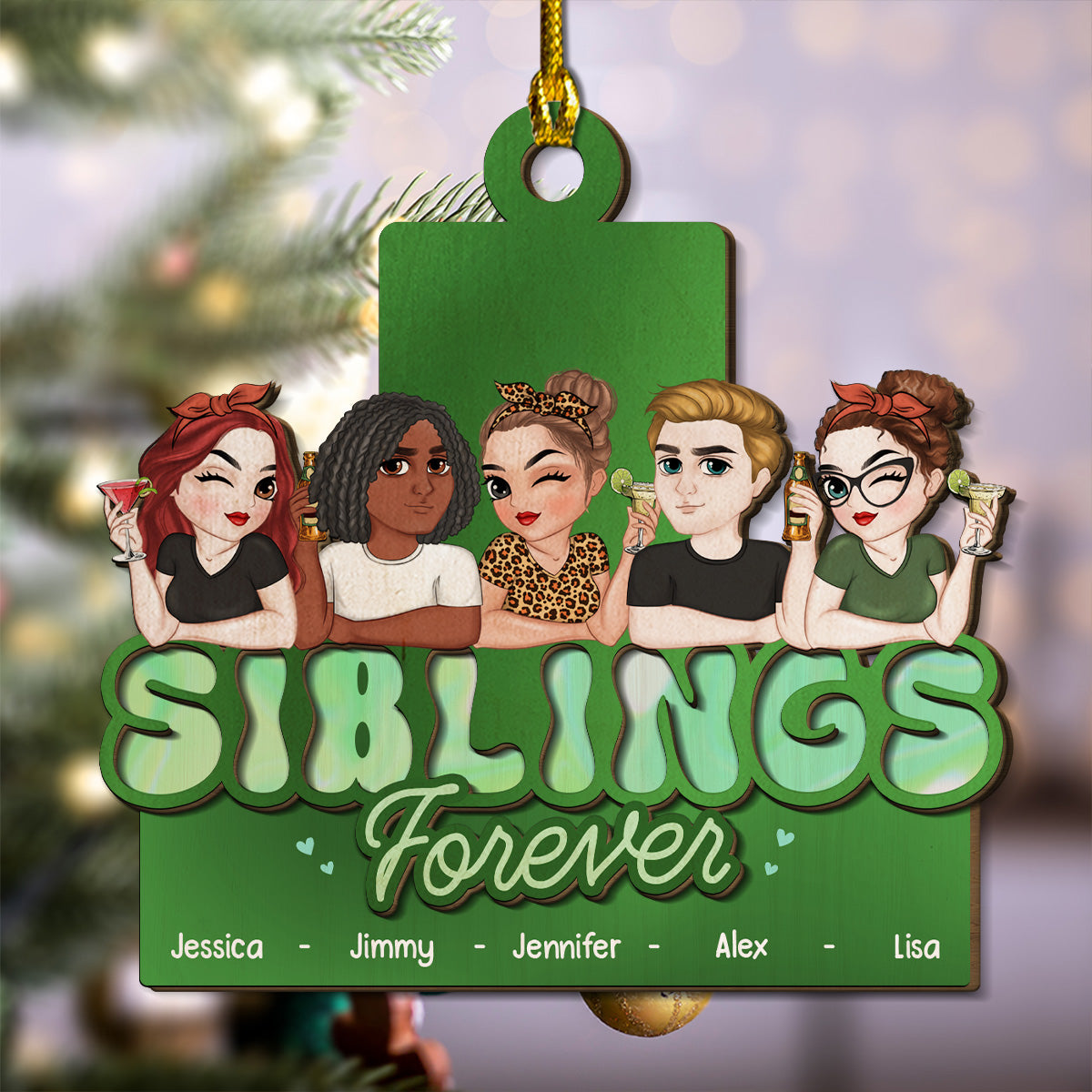 Siblings Forever - Personalized Custom 2-Layered Wood Ornament