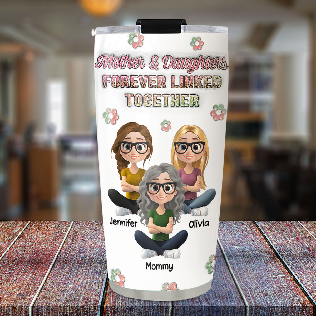 Mother And Daughter Linked Forever Cartoonize - Personalized Custom 3D Inflated Effect Tumbler