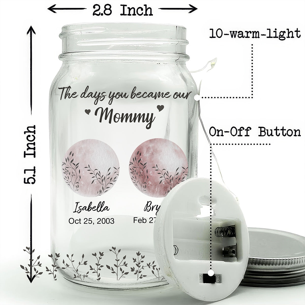 The Days You Became Mom - Personalized Custom Mason Jar Light