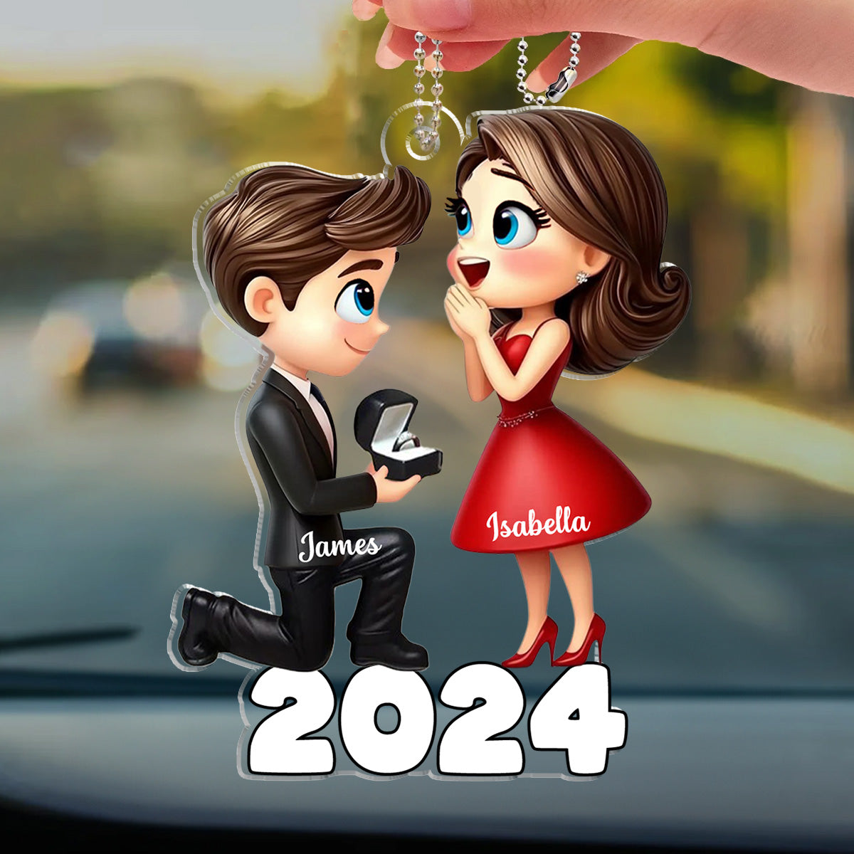 Newly Engaged - Personalized Custom Car Ornament