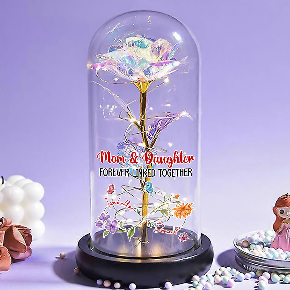 Mom And Daughter Forever Linked Together - Personalized Custom Sparkly Rose