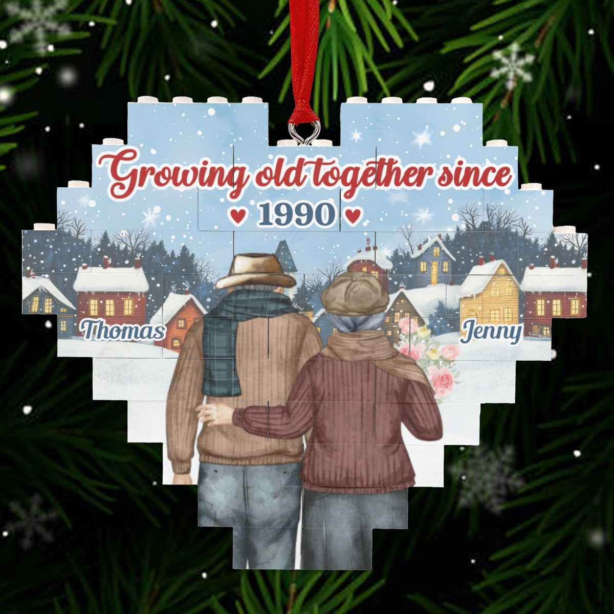 Growing Old Together - Personalized Custom Heart Puzzle Ornament