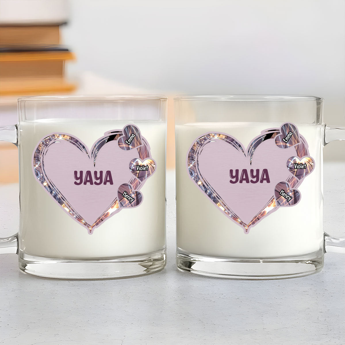 Mom Heart Kids - Personalized Custom Glass Mug