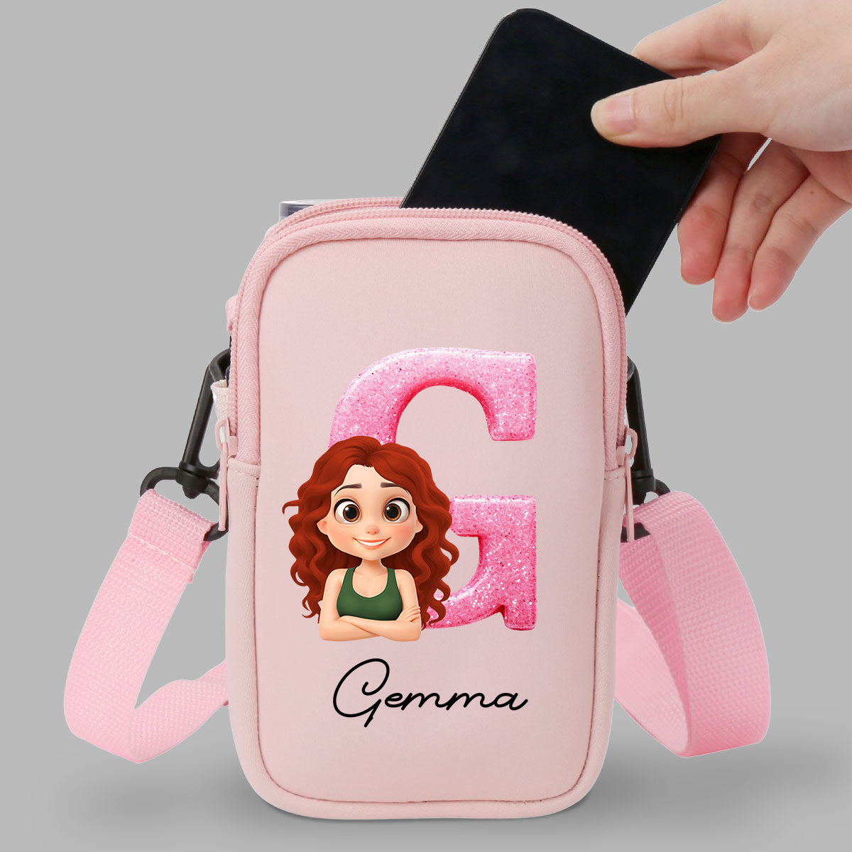 Glitter Alphabet Cartoon - Personalized Custom Water Bottle Carrier Bag