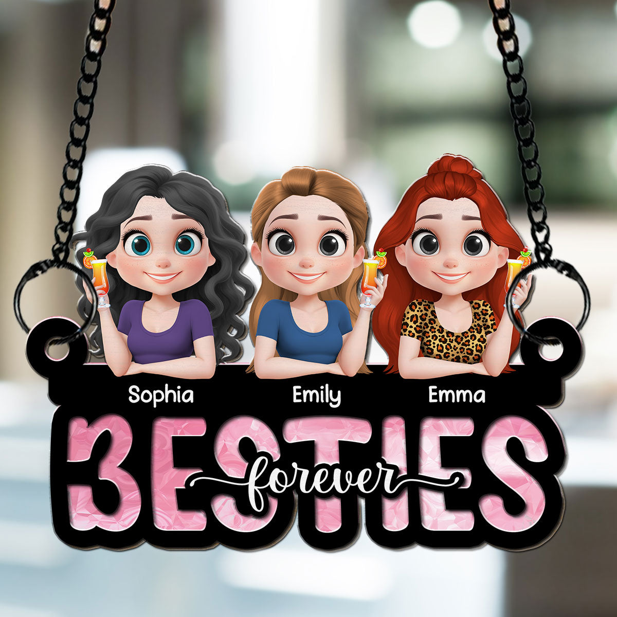 Slay Cartoon Bestie - Personalized Custom Suncatcher